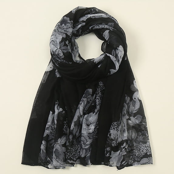 YVNAURA Thin Summer Silk Feel Scarf Women Printed Floral Long Scarf Muslim Headscarf Soft Lightweight Breathable Hijab Wrap for Daily Prayer Travel Office Ladies Gift, Grey,One Size