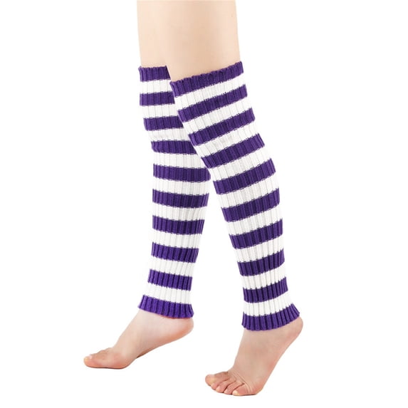YVNAURA UniWarm Striped Knit Socks Thick Thermal Winter Boot Socks Knee High Cozy Leg Warmers with Fuzzy Lined Insulation Stretchy Breathable One Size Cold Weather Outdoor, Purple,One Size