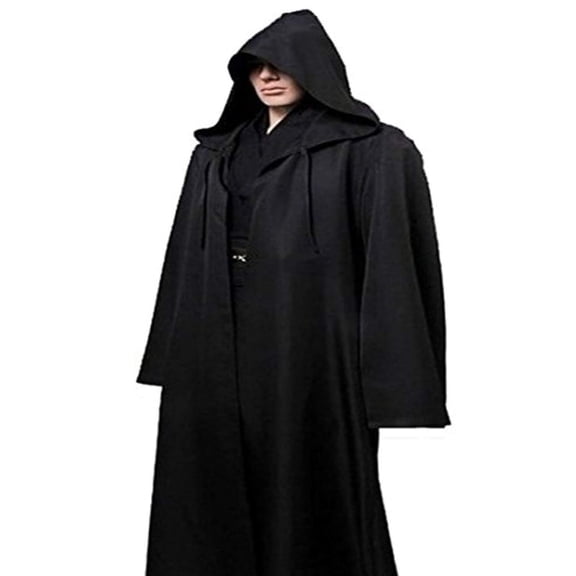 YVNAURA Unisex Adult Hooded Robe Cloak Knight Cosplay Medieval Renaissance Cape Fancy Dress Halloween Gothic Wizard Full Length Cloak for Men Women 1 Pack, Black,L