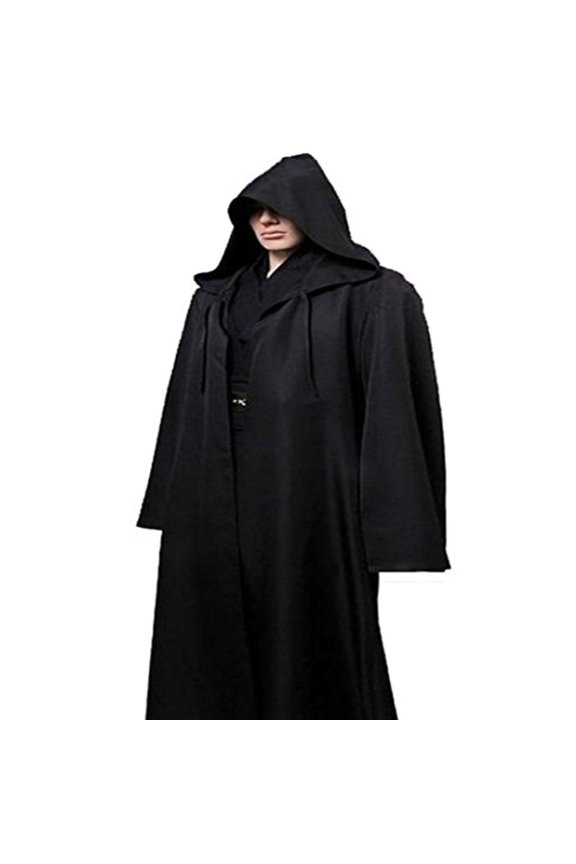 Unisex Adult Hooded Robe Cloak Knight Cosplay Medieval Renaissance Cape Fancy Dress Halloween Gothic Wizard Full Length Cloak for Men Women 1 Pack, Black,L