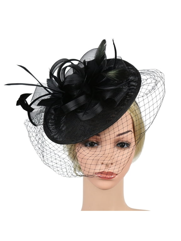 Vintage Pillbox Fascinator Hat for Women Ladies Tea Party, Handmade Flower Cocktail Headwear with Headband & Hair Clip for Wedding Derby Church, Black, One Size