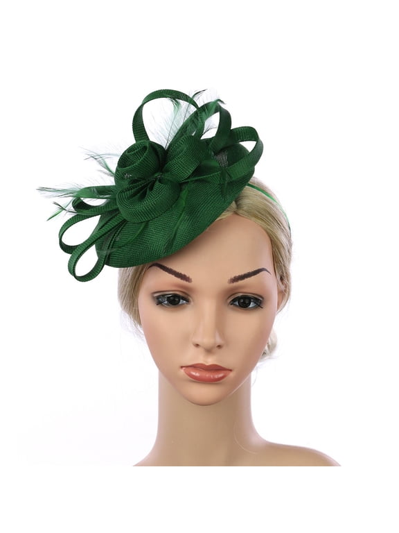 Vintage Pillbox Fascinator Hat for Women Ladies Tea Party, Handmade Flower Cocktail Headwear with Headband & Hair Clip for Wedding Derby Church, Green, One Size
