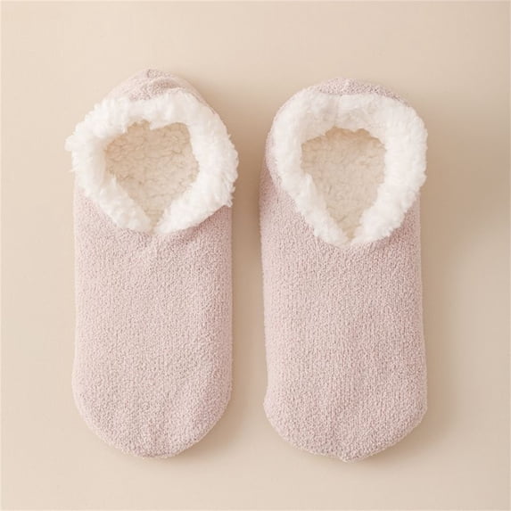 YVNAURA Warm Plush Slipper Socks for Women 1 Pair Thick Fleece Lined Lambswool Home Floor Socks Non Slip Cozy Fuzzy Bed Sleeping Socks Winter House Socks Gift, Watermelon Red,One Size