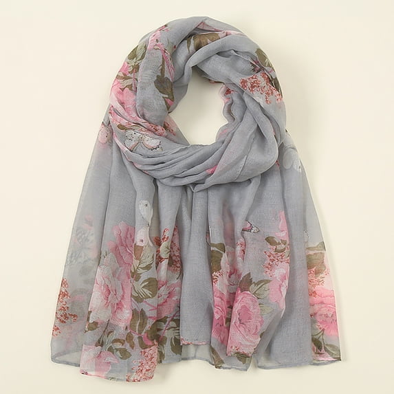 YVNAURA Women Printed Floral Long Scarf Muslim Headscarf Thin Summer Scarf Silk Feel Soft Lightweight Breathable Hijab Wrap for Daily Travel Office Prayer Gift, Beige,One Size