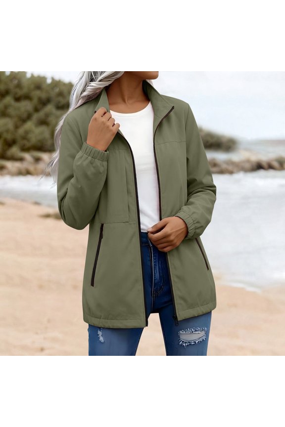 Women UPF 50+ Lightweight Running Windbreaker Jacket Breathable Windproof Water Resistant Hooded Full Zip Quick Dry Packable Outdoor Coat for Women Travel Daily, Army Green,M