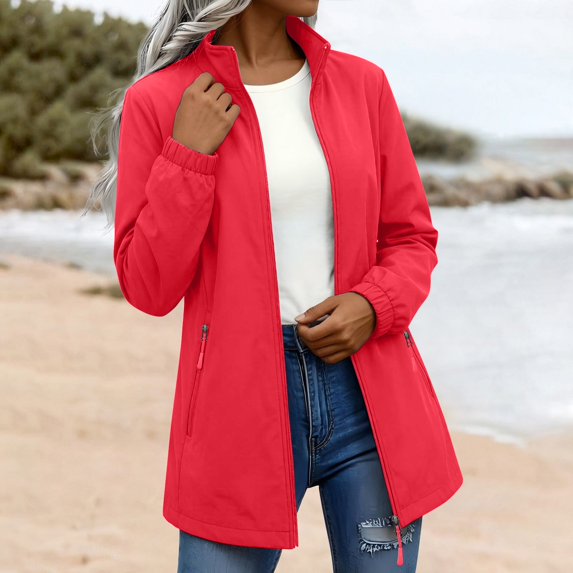 YVNAURA Women Windproof Water Resistant Softshell Jacket Fleece Lined Hooded Lightweight Packable Full Zip 4 Way Stretch Breathable Jackets for Women Hiking Running Daily Travel, Red,XXXXL