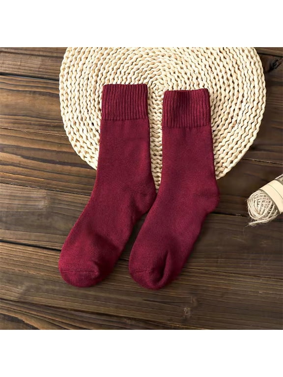 Women‘s 1 Pair Thick Winter Warm Mid Calf Socks Thermal Knitted Cozy Crew Socks Breathable Soft Cotton Tube Socks for Fall Winter Boots, A,One Size