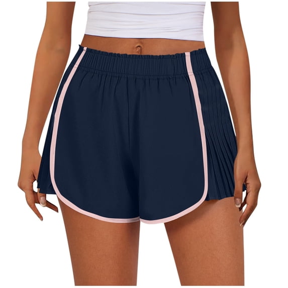 YVNAURA Women's 2026 Summer Flowy High Waisted Shorts with Pockets Pleated A-Line Athletic Running Shorts 2 in 1 Liner Quick Dry Tennis Golf Workout,Navy,XL