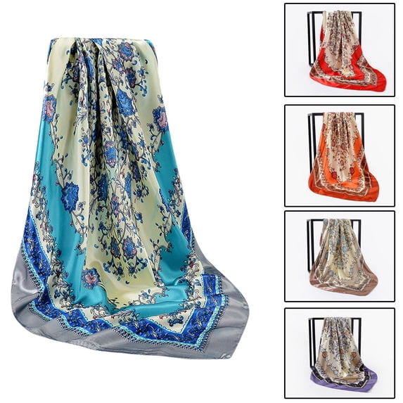 YVNAURA Women's 90x90cm Point Print Square Scarf Retro Vintage Satin Shawl Wrap Lightweight Silky Soft Multipurpose Head Scarf Neck Scarf Hair Bandana for Daily Travel Gift, Blue,One Size