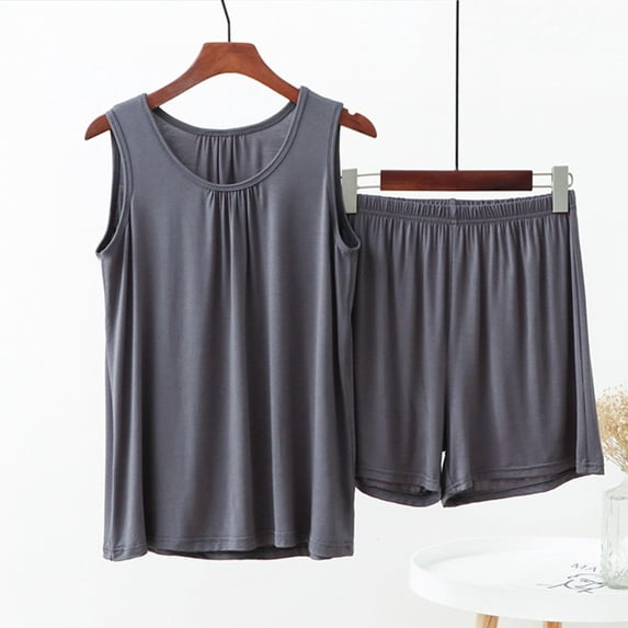 YVNAURA Women's Cotton Pajama Under $10 Set Plus Size Summer Soft Shorts & Sleeveless Tank Top Two Piece Sleepwear for Home Travel Lounge