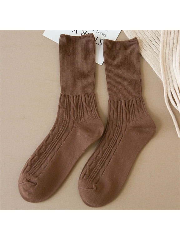 Women’s Cotton Tube Slouch Socks Scrunch Stacked Socks Soft Breathable Loose Fit Crew Socks One Size for Casual Daily Boot Knee High Gift for Women, Coffee,A