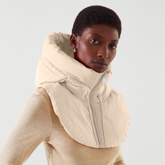 YVNAURA Women's Detachable Hooded Puffer Vest Lightweight Sleeveless Zip Up Quilted Gilet with Stand Collar False Hood Padded Half Vestcoat Winter Fall Outerwear Gift, Beige,L/XL