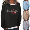 thumbnail image 1 of YVNAURA Women's EKG Heartbeat Graphic Print Long Sleeve Pullover Tops Crew Neck Round Neck Loose Fit Slouchy Casual Fall Outfits for Women Cozy Oversized Sweatshirt, Black,L, 1 of 4