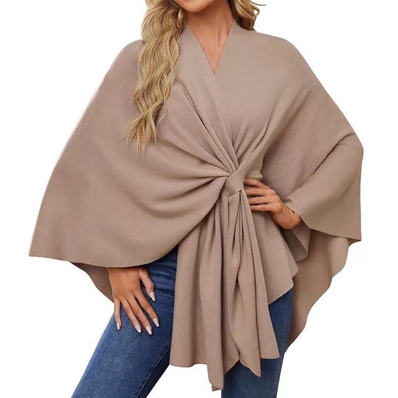 YVNAURA Women's Elegant Shawl Wraps Soft Open Front Poncho Sweater for Spring Fall Winter Lightweight Cozy Oversized Cardigan Cape with Loop Tab One Size Gift for Her, Khaki,One Size