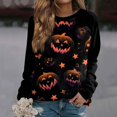 thumbnail image 1 of YVNAURA Women‘s Fashion Printed Long Sleeve Round Neck Sweatshirt Casual Loose Fit Pullover Lightweight Crewneck Top Fall Spring Trendy Graphic Tee Streetwear 1 Pack, Black,S, 1 of 6