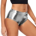thumbnail image 1 of YVNAURA Women's High Rise Shiny Faux Leather Shorts Metallic High Waisted PU Elastic Waist Gloss Coated Rave Clubwear Party Bottoms,Grey,M, 1 of 7