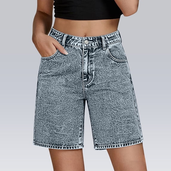 YVNAURA Women's High Waisted Jorts Baggy Denim Shorts with Pockets Y2K Vintage Casual Summer Jean Shorts Loose Elastic Waist 2026 Trendy Outfits,Grey,L