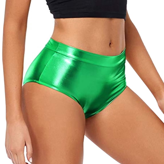 YVNAURA Women's High Waisted Metallic Faux Leather Shorts Shiny PU High Rise Elastic Waist Gloss Coated Shorts for Party Club Rave Night Out Outfits,Green,L