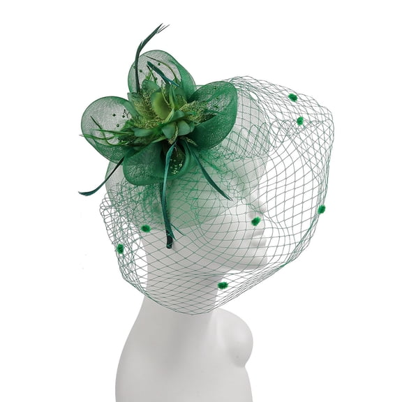 YVNAURA Women's Imitation Flower Mesh Petal Headwear Bridal Tea Party Fascinator Hat with Headband and Clip for Derby Wedding Cocktail Church Racecourse Festival, Green, One Size