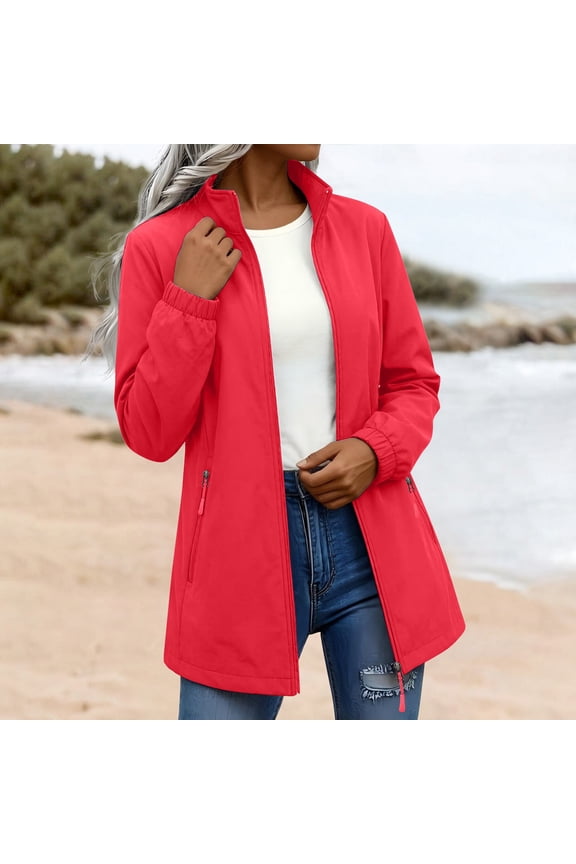 Women's Lightweight Softshell Jacket Water Repellent Windbreaker Fleece Lined Hooded Full Zip 4 Way Stretch Breathable Running Hiking Jacket for Women 2026, Red,S