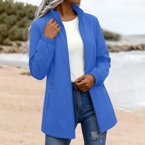 YVNAURA Women's Lightweight Softshell Jacket Water Repellent Windbreaker Fleece Lined Hooded Full Zip 4 Way Stretch Breathable Running Hiking Jacket for Women 2026, Blue,XXXL