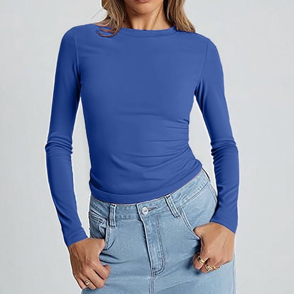 YVNAURA Women's Long Sleeve Workout Top Round Neck Athletic Tops for Women 2026 Basic Clothing Outdoor Sports Top Slim Fit Running Shirt Breathable Training Gym Tee, BU3,XS