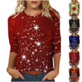 thumbnail image 1 of YVNAURA Women's Loose Fit Christmas Blouses 3/4 Sleeve Round Neck Graphic Tees Casual Pullover Tunic Shirts Lightweight Holiday Tops Versatile Christmas Outfit Wear, Red,L, 1 of 5