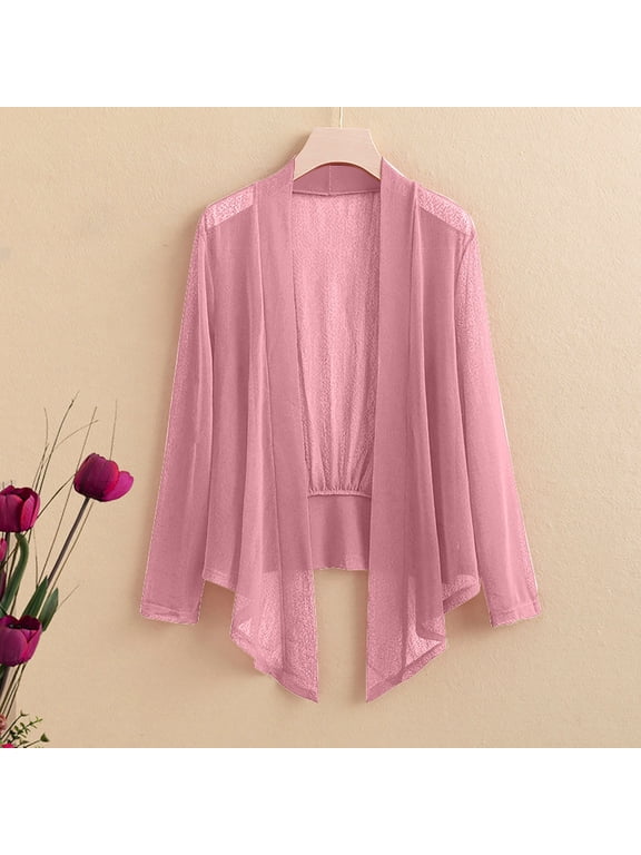 Women's Open Front Stretchy Cardigan with Pockets Lightweight Long Sleeve Draped Knit Sweater Casual Soft Layering Cardigan for Spring Summer Fall, Pink,5XL