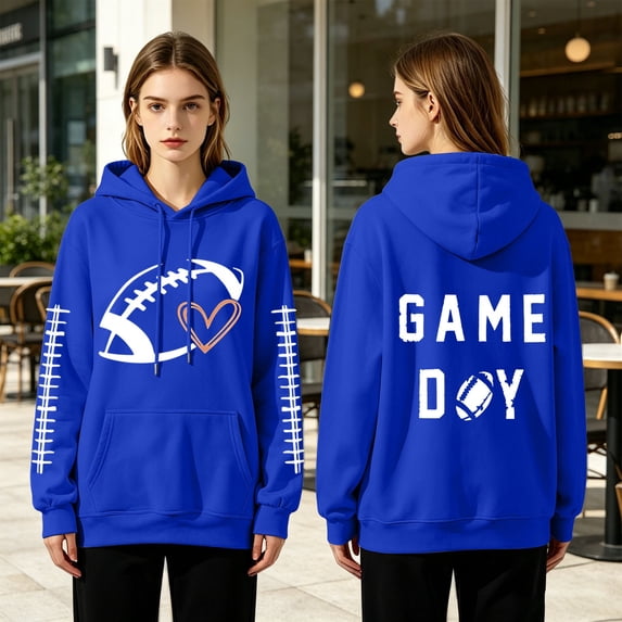 YVNAURA Women’s Plus Size Fleece Hoodie Sweatshirt Football Pullover with Pockets Oversized Fall Fashion 2026 Hooded Sweater Comfy Game Day Casual Top, Blue,XXXXL