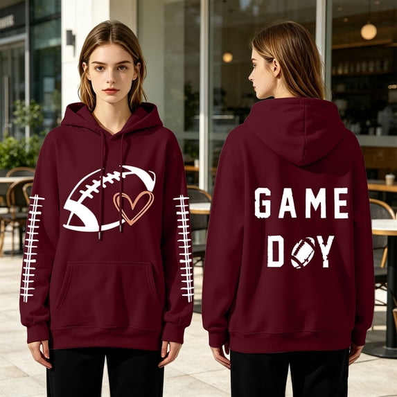 YVNAURA Women’s Plus Size Fleece Hoodie Sweatshirt Football Pullover with Pockets Oversized Fall Fashion 2026 Hooded Sweater Comfy Game Day Casual Top, Wine,XXXXL