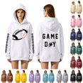 thumbnail image 1 of YVNAURA Women's Plus Size Football Sweatshirt Hoodie Fleece Pullover with Pocket Oversized Fall 2026 Trendy Hooded Sweater Cozy Game Day Casual Long Sleeve Top, White,L, 1 of 9