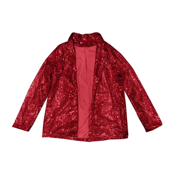 YVNAURA Women's Shiny Sequin Open Front Cardigan Jacket Long Sleeve Sparkly Glitter Blazer Lapel Coat Lightweight Fully Lined Casual Party Rave Festival Outwear, Wine,S