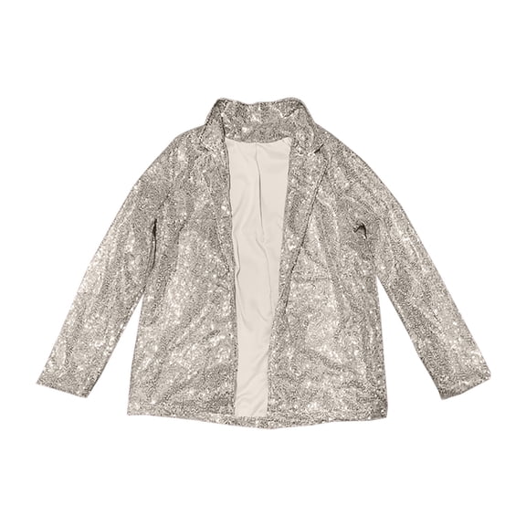 YVNAURA Women's Shiny Sequin Open Front Cardigan Jacket Long Sleeve Sparkly Glitter Blazer Lapel Coat Lightweight Fully Lined Casual Party Rave Festival Outwear, Silver,S