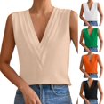 thumbnail image 1 of YVNAURA Women's Sleeveless Chiffon Top Triple V Neck Blouse 2026 Summer Lightweight Breathable Business Casual Work Office Shirt Loose Fit Layered Flowy Vacation Going Out Tops, Beige,L, 1 of 5