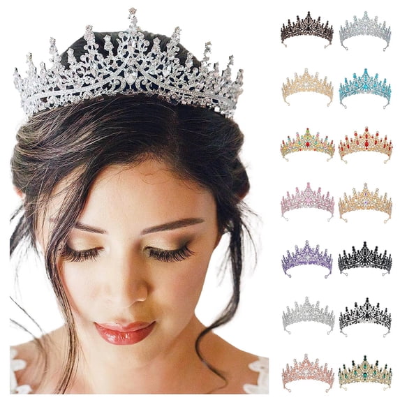YVNAURA Women‘s Sparkling Rhinestone Crown Headband Crystal Princess Tiara Birthday Queen Headpiece Wedding Prom Pageant Party Decorations Comb Hair Accessory One Size, Grey,One Size