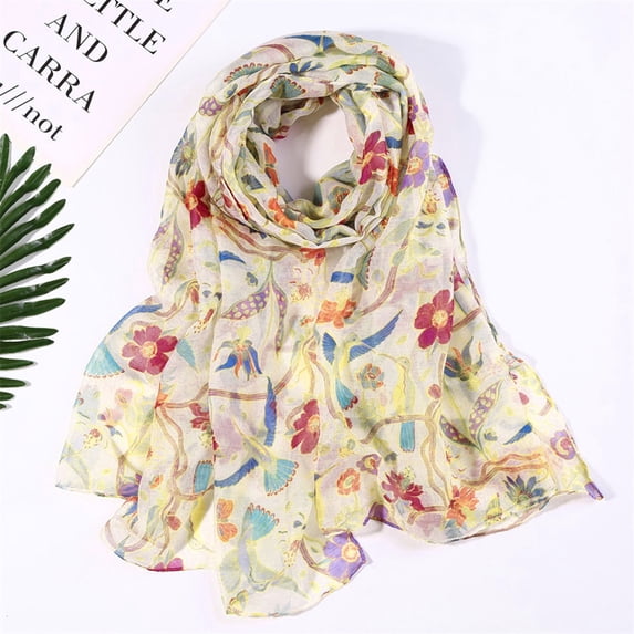 YVNAURA Women's Spring Summer Long Scarf Lightweight Soft Floral Print Shawl Wrap Sheer Sunscreen UV Protection Scarf Casual Travel Beach Gift for Her, Yellow,One Size
