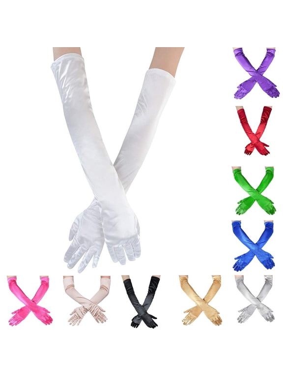 Women's Vintage 1920s Long Satin Gloves Stretchy Elbow Length 21 Inch Formal Evening Opera Gloves for Wedding Prom Party Costume Dance Accessory One Size Gift for Her, White,One Size