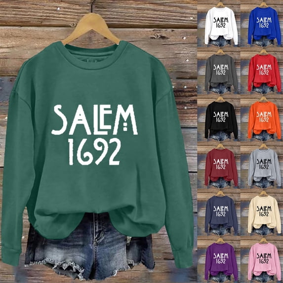 YVNAURA Women’s Vintage Salem 1692 They Missed One Witch Sweatshirt Funny Sarcastic Graphic Pullover Crewneck Long Sleeve Halloween Spooky Season Casual Fall Top 1 Pack, Green,L