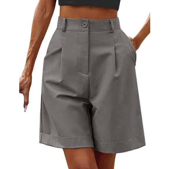 YVNAURA Women's Wide Leg Shorts Knee Length Elastic Waist Drawstring Casual Summer Bermuda Shorts with Pockets Lightweight Flowy Beach Vacation 2026,Grey,S