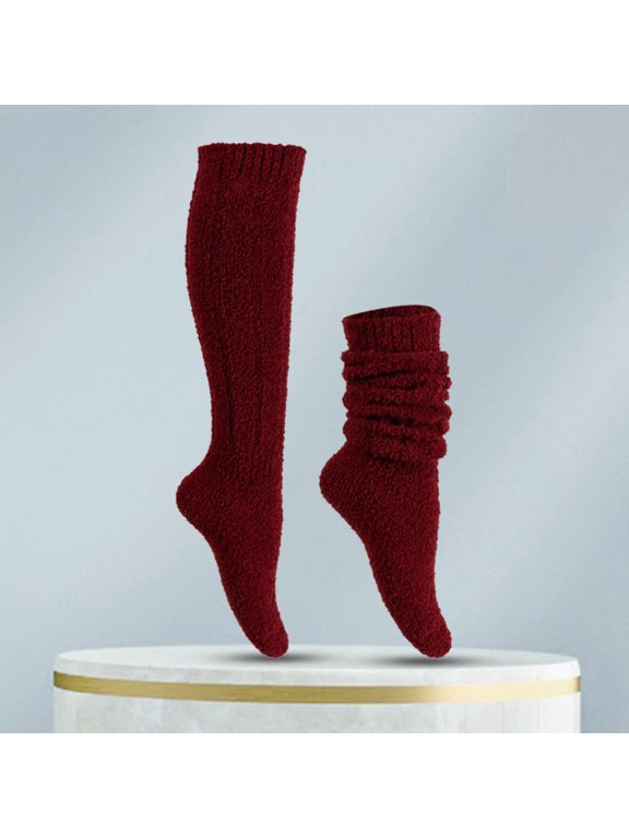 Women’s Winter Thermal Socks Extra Thick Fleece Lined Cozy Crew Socks Ultra Warm Cushioned Wool Blend Home Socks for Cold Weather Hiking Skiing Work Gift for Her, Red,One Size