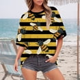 thumbnail image 1 of YVNAURA Womens 3D Printed Yellow Black Striped Tee Short Sleeve Round Neck Loose Oversized T Shirt Summer Festival Casual Top Vibrannt Cotton, Orange,M, 1 of 4