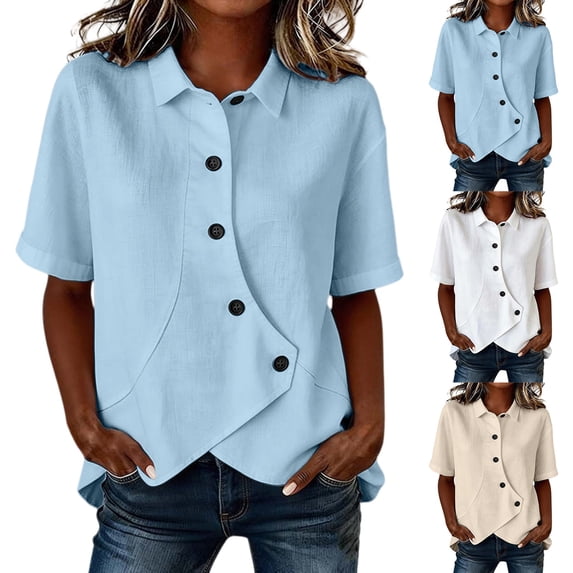 YVNAURA Womens Casual Tops Irregular Hem Blouse High Low Shirt Plain V Neck Relaxed Fit European Style Cute Going Out Loose Fit Tunic, Blue,L