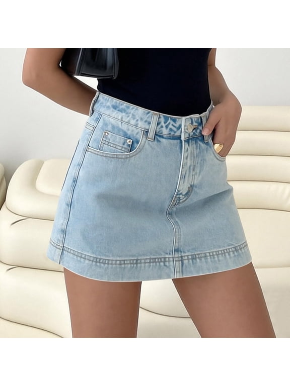 Womens Denim Skorts Skirts High Waist Y2K Stretchy Jean Shorts with Pockets Vintage 5 Pocket Cargo Skirt Shorts for Summer Beach Country Concert Outfits,Light Blue,XXXL