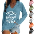 thumbnail image 1 of YVNAURA Womens Football Is My Favorite Season V Neck Long Sleeve T Shirt Funny Football Lover Graphic Tee Casual Game Day Outfit Soft Cotton Top, Light Blue,L, 1 of 5