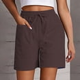 thumbnail image 1 of YVNAURA Womens High Rise Loose Fit Shorts with Pockets Solid Color Elastic Waist Drawstring Casual Summer Beach Vacation Travel Lounge Shorts,Coffee,L, 1 of 5