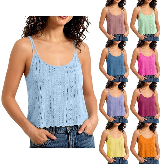 YVNAURA Womens Loose Fit Tank Top Spaghetti Strap Crew Neck Sleeveless Casual Basic Blouse 2026 Lightweight Flowly Summer Vacation Beach Outfit Shirt, Light Blue,L