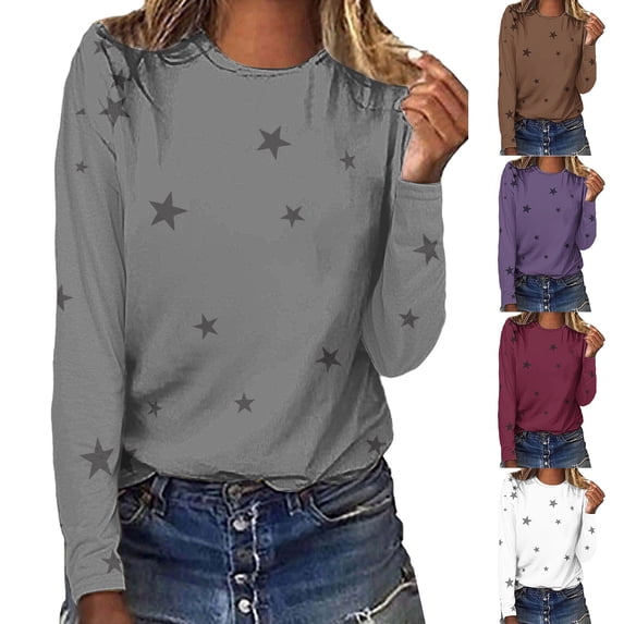 YVNAURA Womens Love Print Long Sleeve T Shirt Crew Neck Heart Graphic Casual Top Soft Cotton Blend Pullover Lightweight Breathable Daily Tee, Grey,L