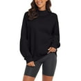 thumbnail image 1 of YVNAURA Womens Oversized Mock Neck Sweatshirts Drop Shoulder Long Sleeve Side Slit Pullover Tops Loose Fit Cozy Fleece Casual Daily Work Fall Winter Tunic Shirts, Black,XL, 1 of 3