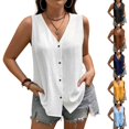 thumbnail image 1 of YVNAURA Womens Plus Size Summer Tank Top V Neck Sleeveless Loose Fit Button Down Blouse 2026 Spring Casual Work Tops Lightweight Breathable Soft Stretchy Business Casual Outfits, White,XXL, 1 of 8