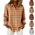 thumbnail image 1 of YVNAURA Womens Retro Plaid Print Blouse Color Block Button Down Shirt Long Sleeve Fall Winter Tops for Women Casual Loose Fit Preppy Style with Pocket, Orange,L, 1 of 4